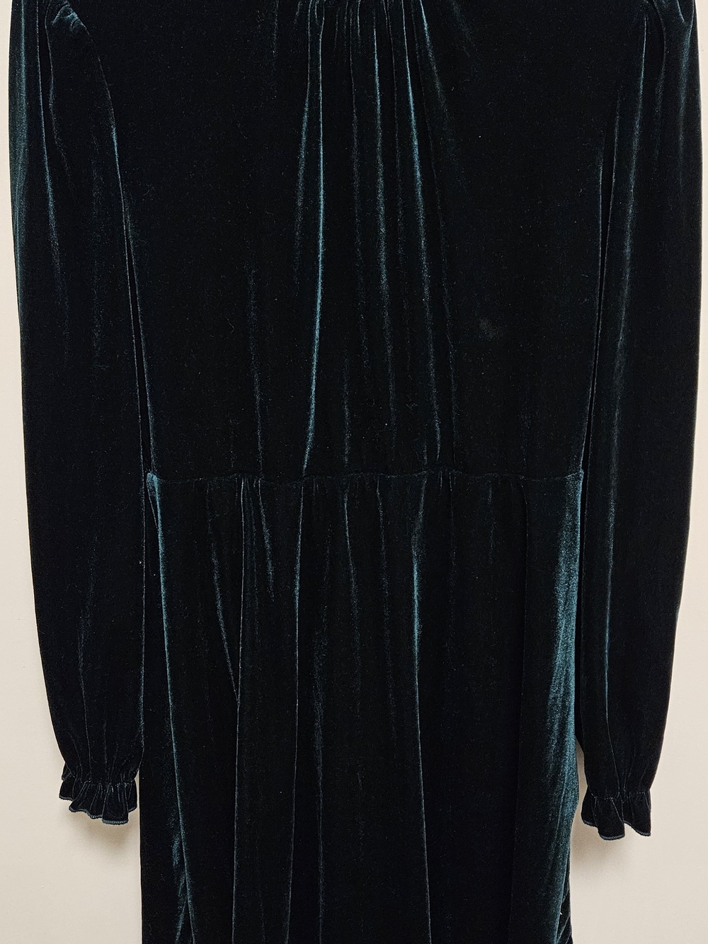 Velvet Long Sleeve Peasant Dress in Deep Teal. Holiday, Fall